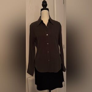 SilkLand 100% Pure Silk Deep Olive Green long sleeve Button Down Shirt